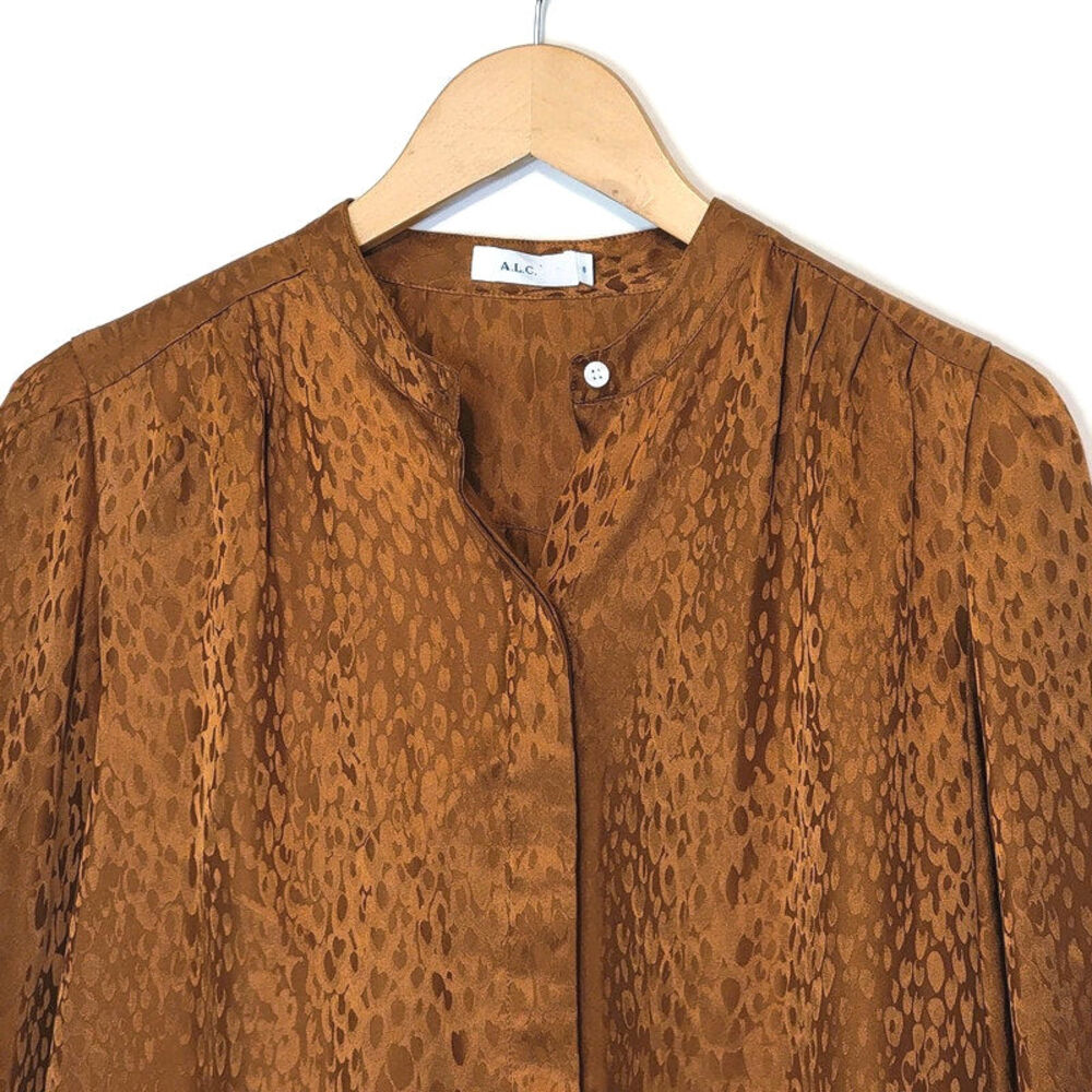 ALC Silk Animal Print Blouse Mandarin Collar Long Sleeve Chic Button Down Work 8 - Picture 4 of 16